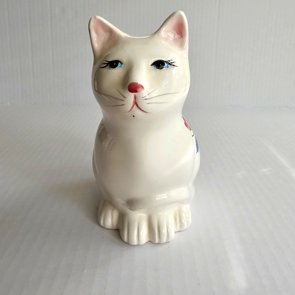 Vintage Henriksen Imports ceramic cat figurine hand painted white floral